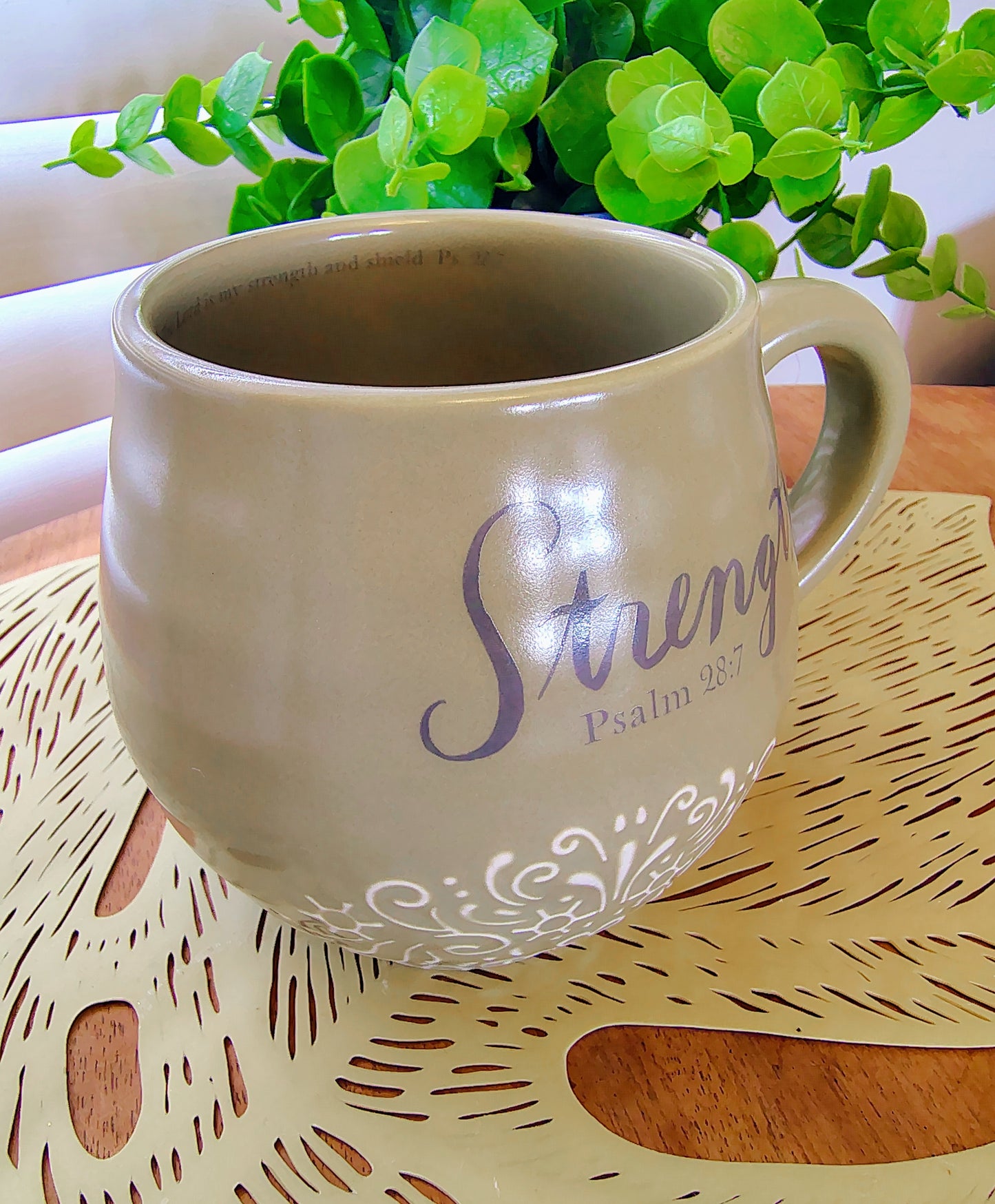 “Strength – Psalm 28:7” Mug by DaySpring | Ceramic Faith-Based Mug | Sanctuary Collection