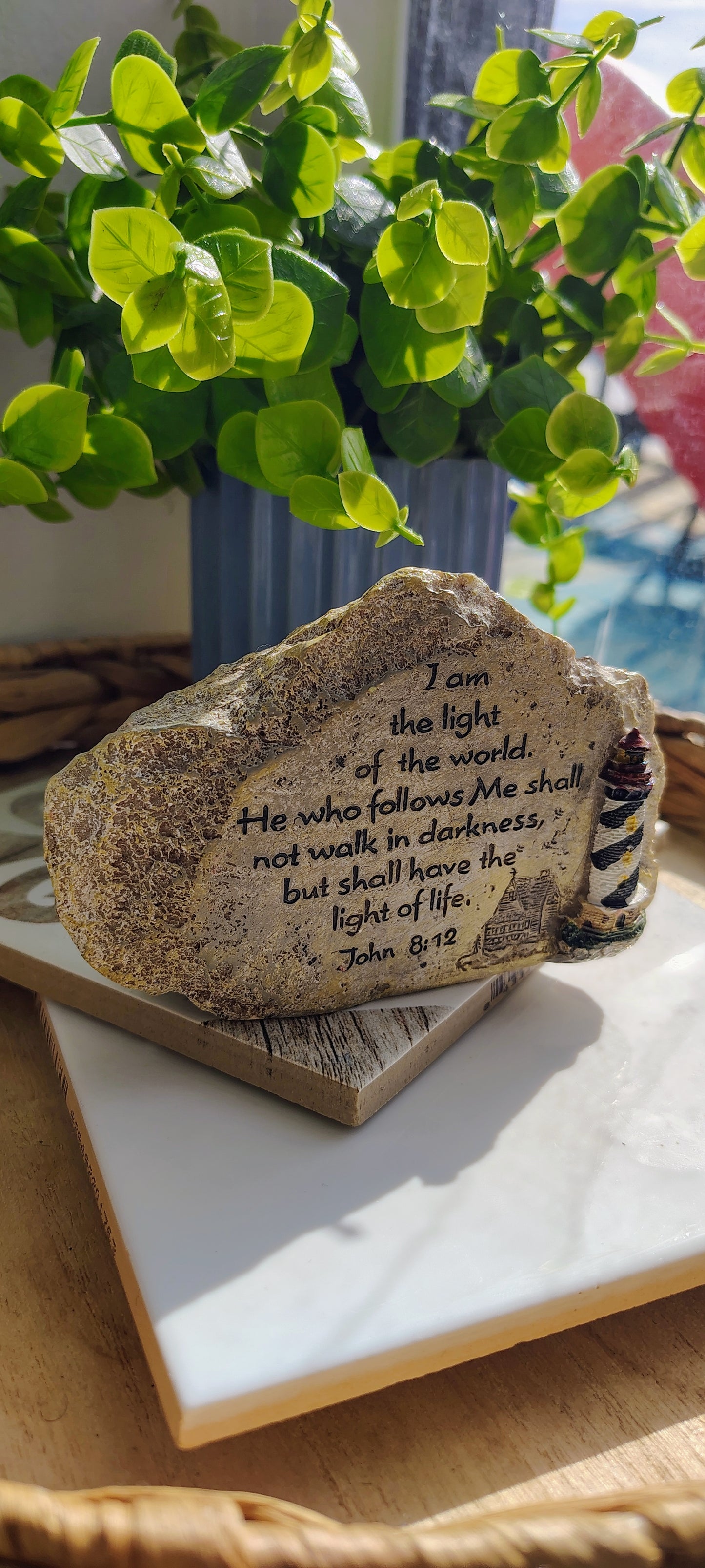 I Am the Light of the World” Scripture Stone Plaque John 8:12